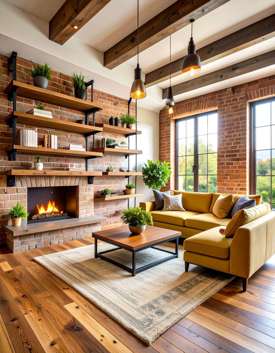 Industrial Metal and Wood Floating Shelves with Pipe Brackets - 24 Fireplace Floating Shelves Design Ideas