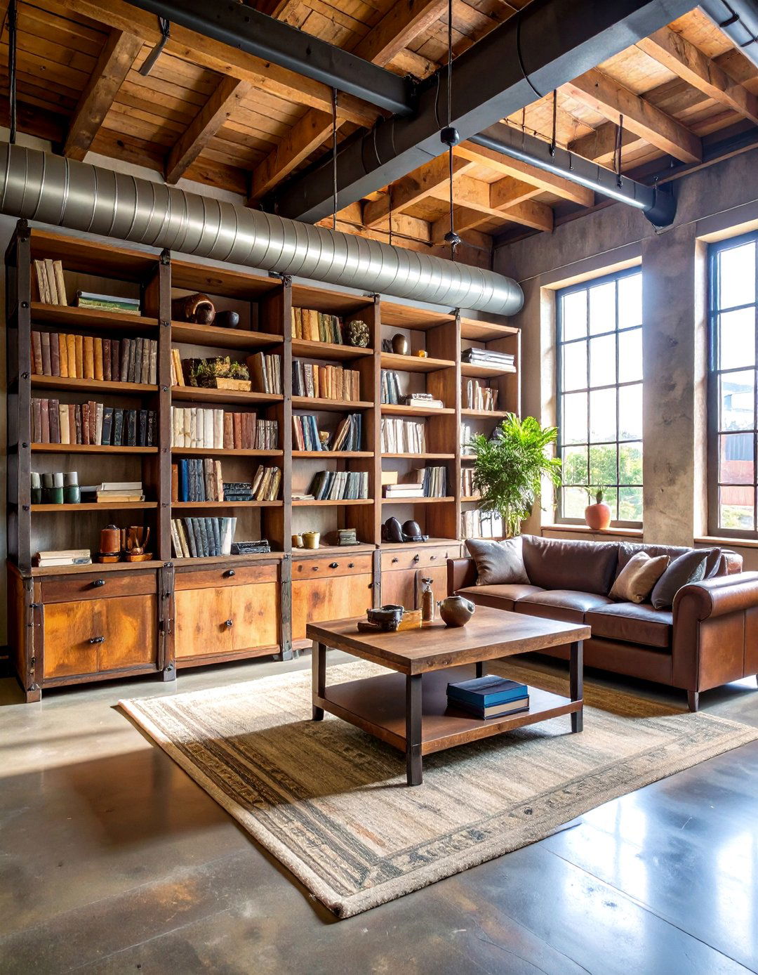 Industrial Mixed Material Bookshelf Arrangement - 24 Bookshelf Decor Ideas