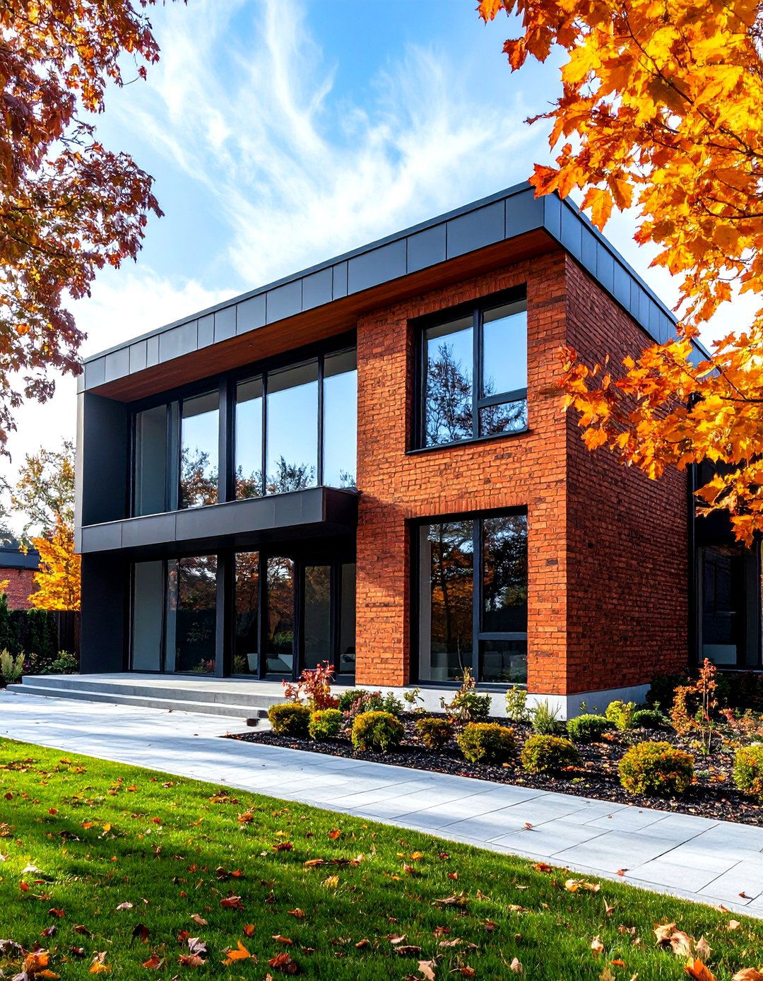 Industrial Modern Brick with Concrete Stone Accents - 24 Brick Houses With Stone Accents