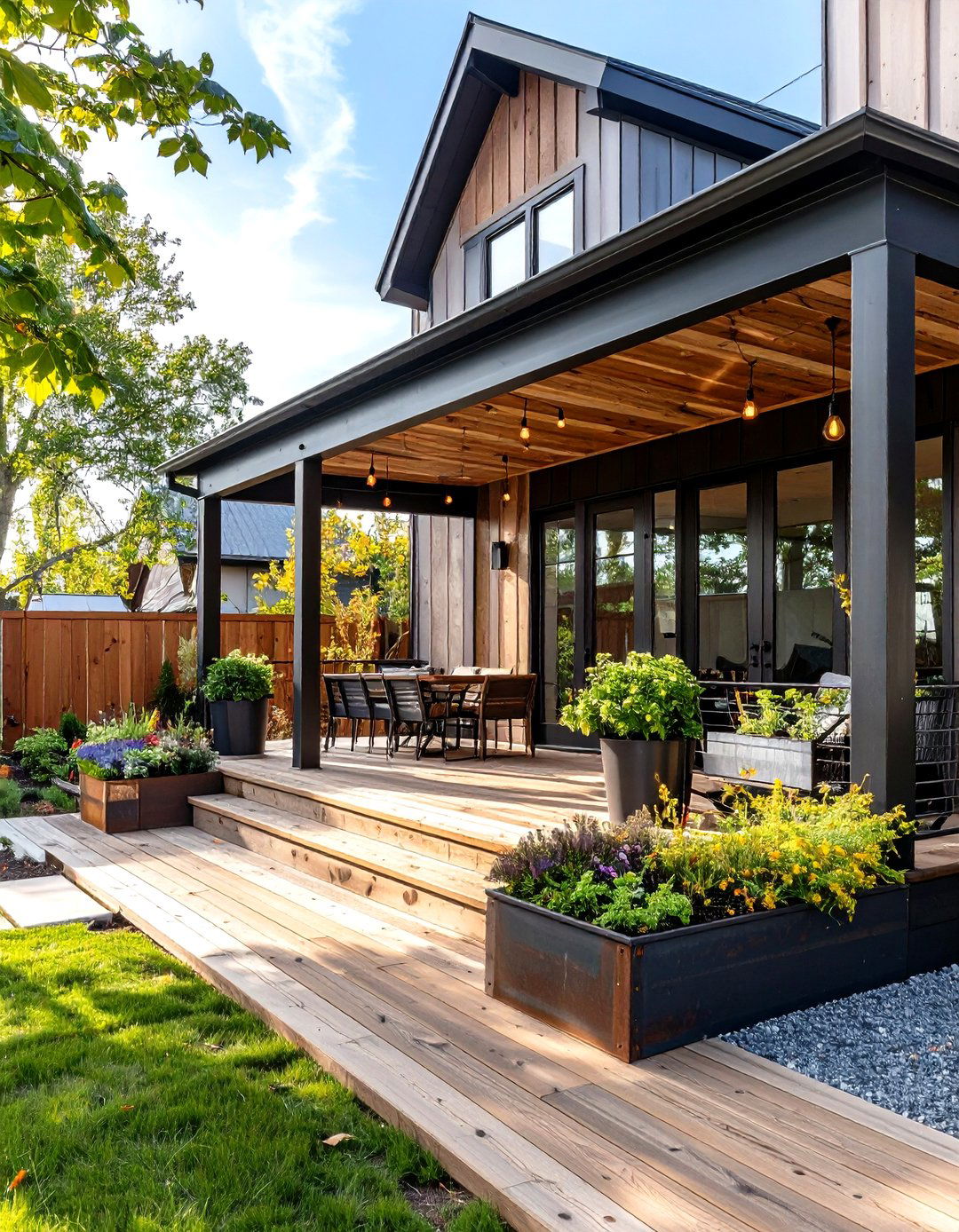 Industrial Modern Porch with Steel and Wood Elements - 24 Modern Front Porch Ideas