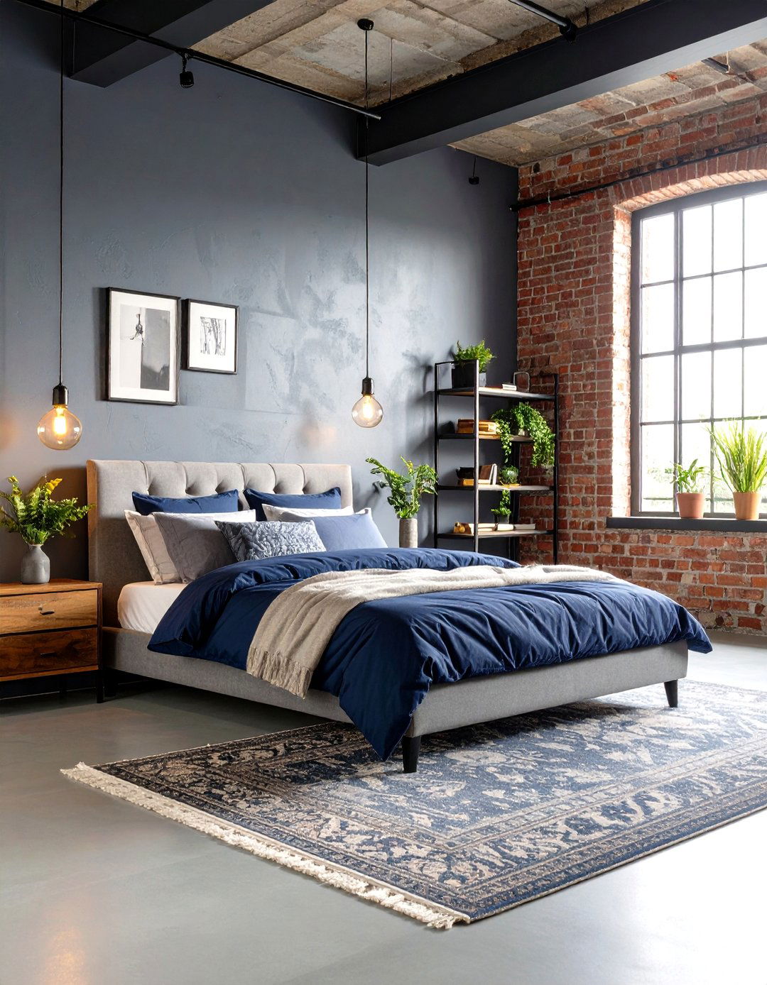 Industrial Navy Blue and Grey Loft - 24 Navy Blue and Grey Bedroom Ideas