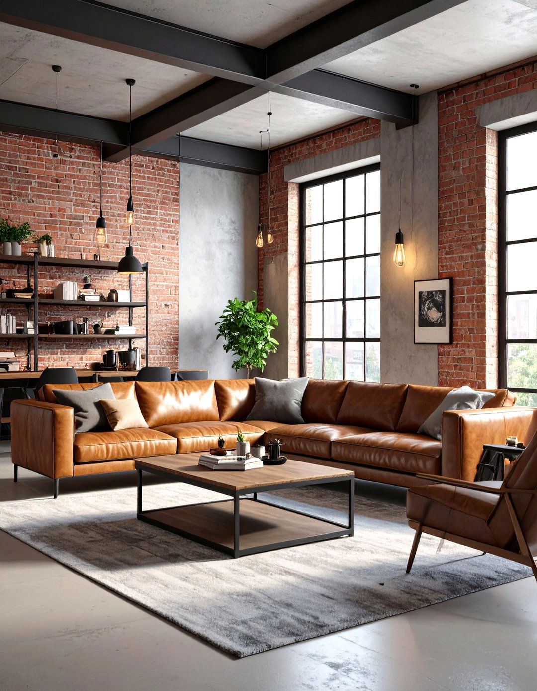 Industrial Neutral Living Room with Exposed Brick and Metal - 24 Neutral Living Room Ideas