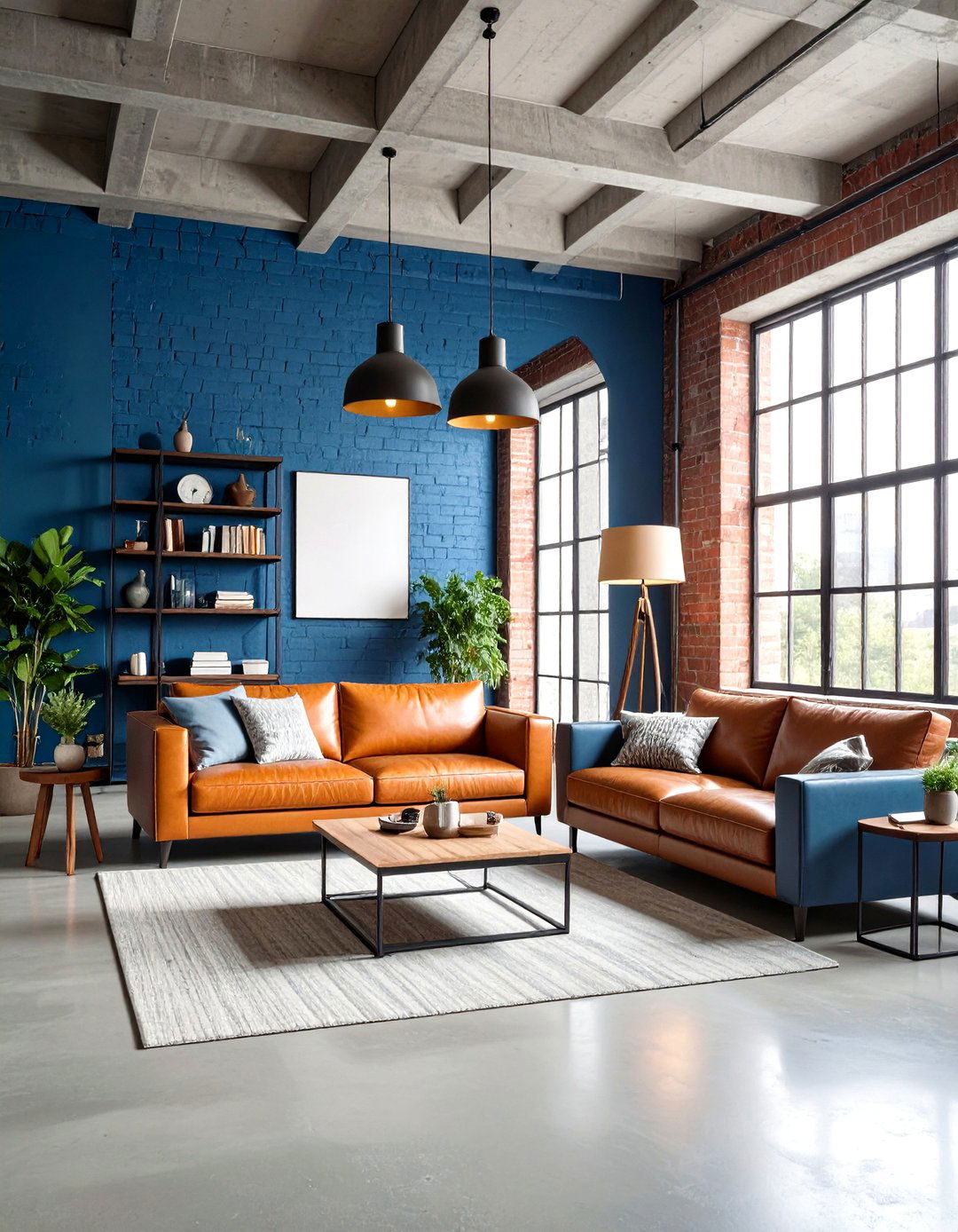 Industrial Orange and Steel Blue Loft - 24 orange and blue living room ideas