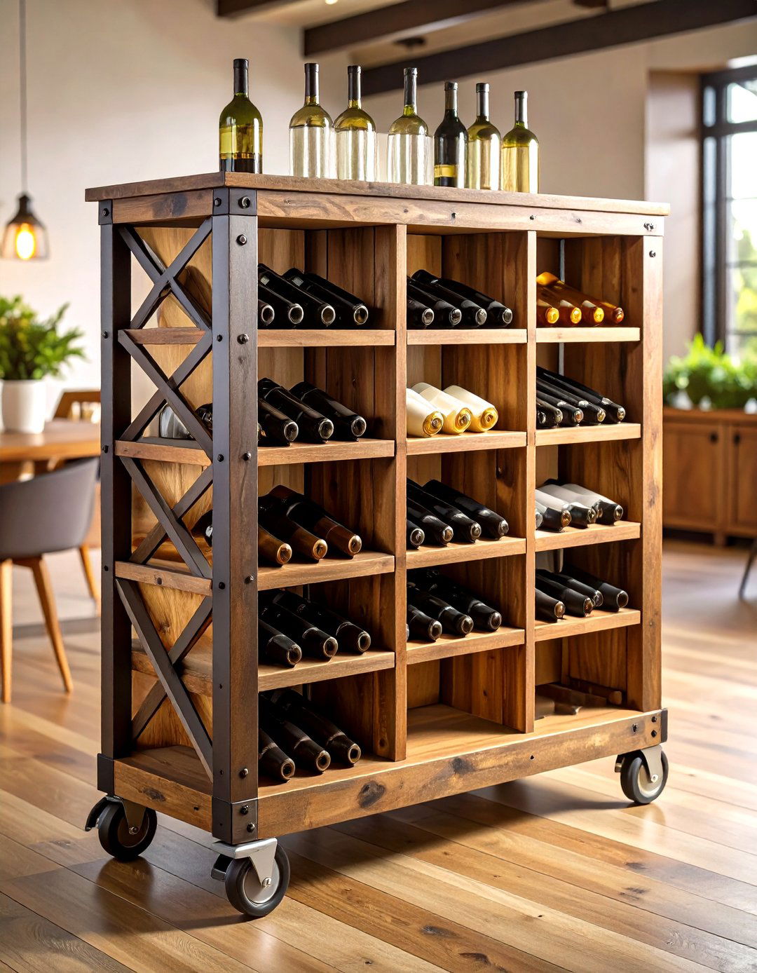 Industrial Pallet Bar Cart with Wine Storage - 24 Pallet Furniture Ideas