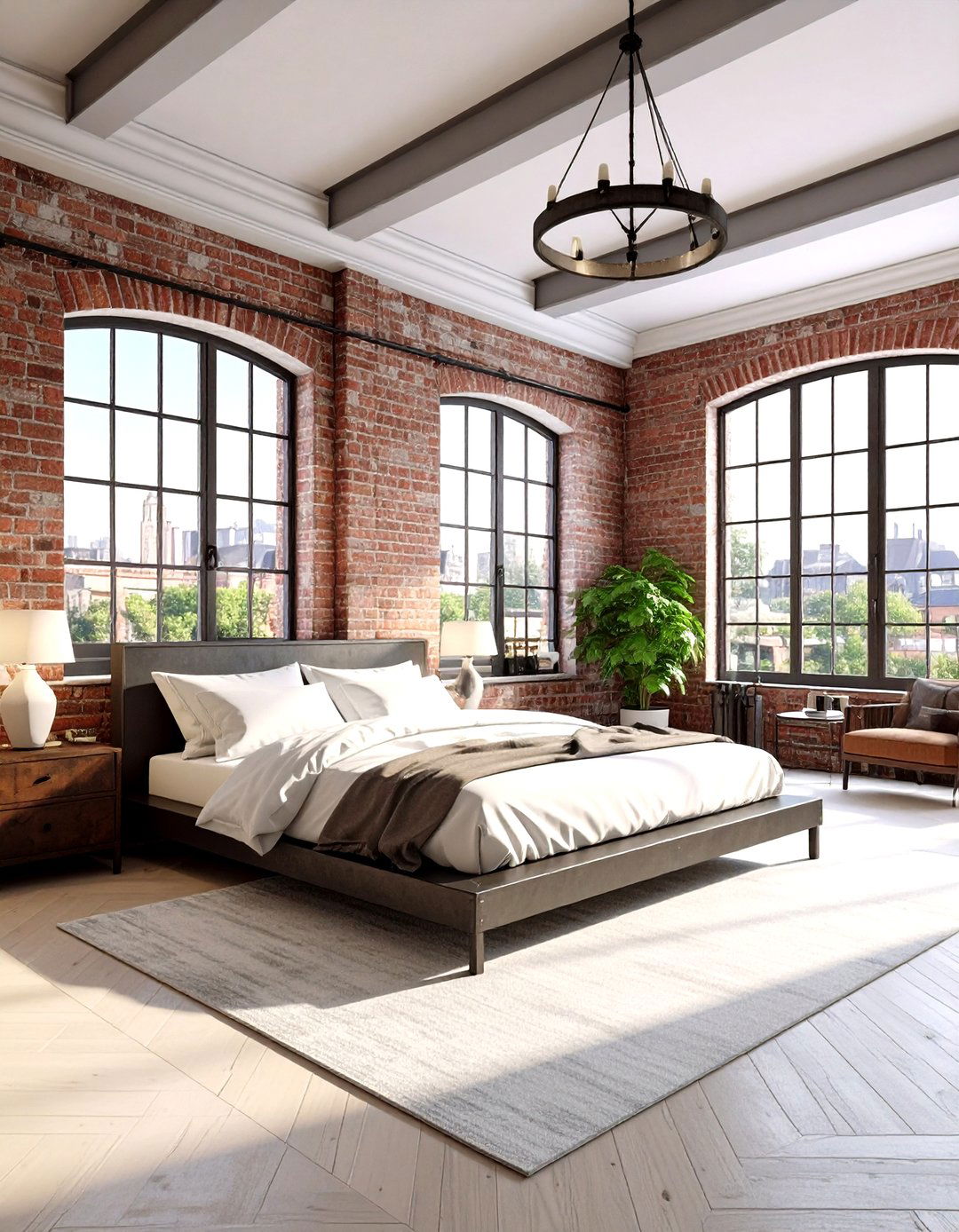 Industrial Parisian Loft Bedroom with Exposed Brick - 24 Parisian Themed Bedroom Ideas
