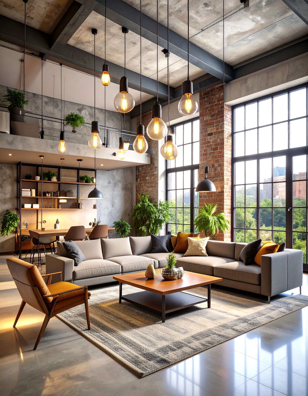 Industrial Pendant Lighting Display - 24 Loft-style Living Room Ideas