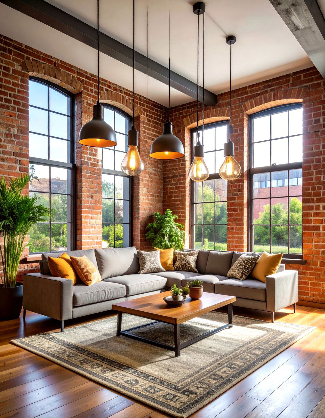Industrial Pendant Lighting with Exposed Brick Walls - 24 Metro Style Interior Design Ideas
