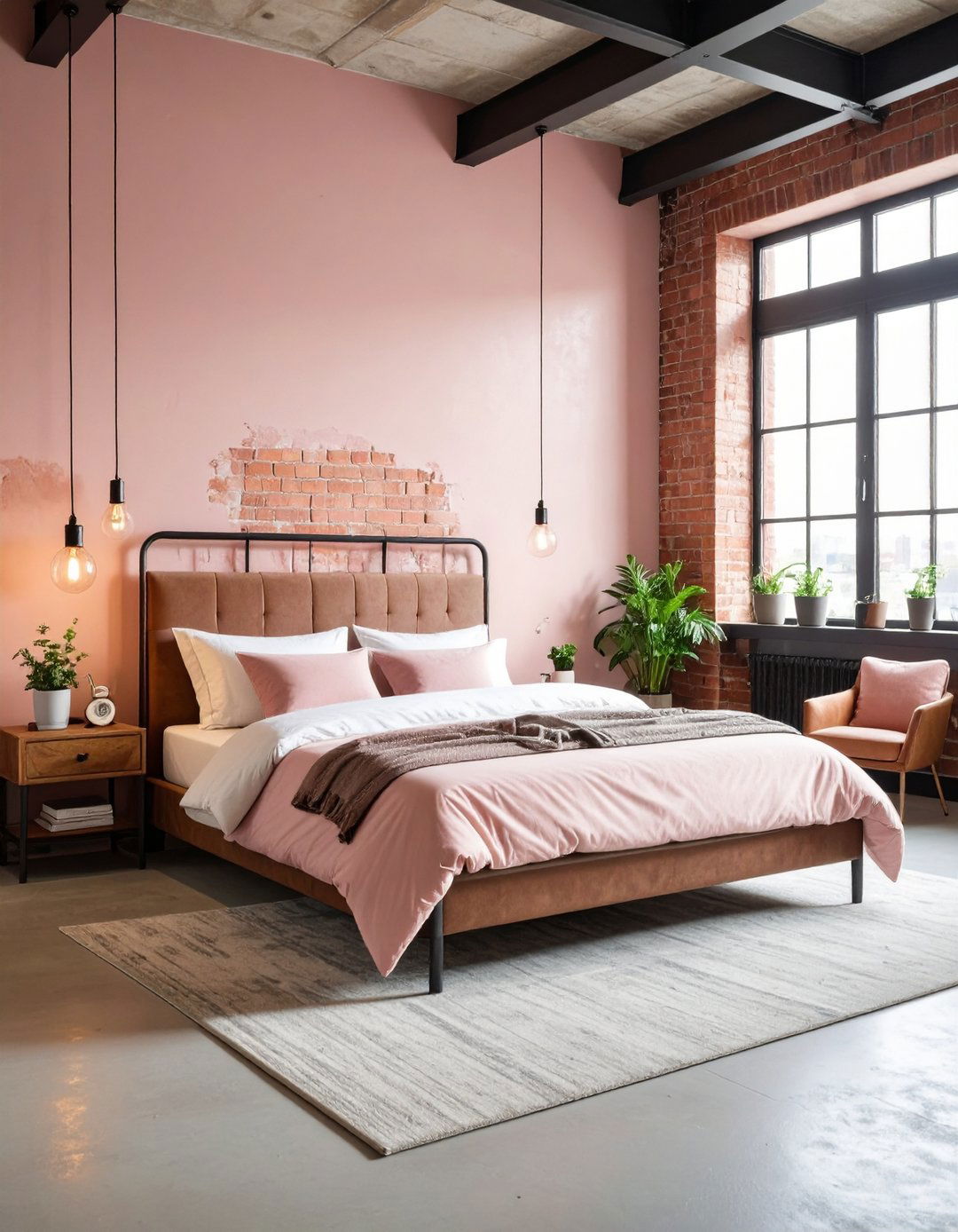 Industrial Pink Loft Conversion - 24 Pink Bedroom Ideas