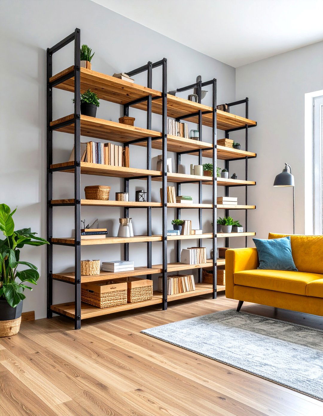 Industrial Pipe And Wood Shelving - 24 Living Room Furniture Ideas