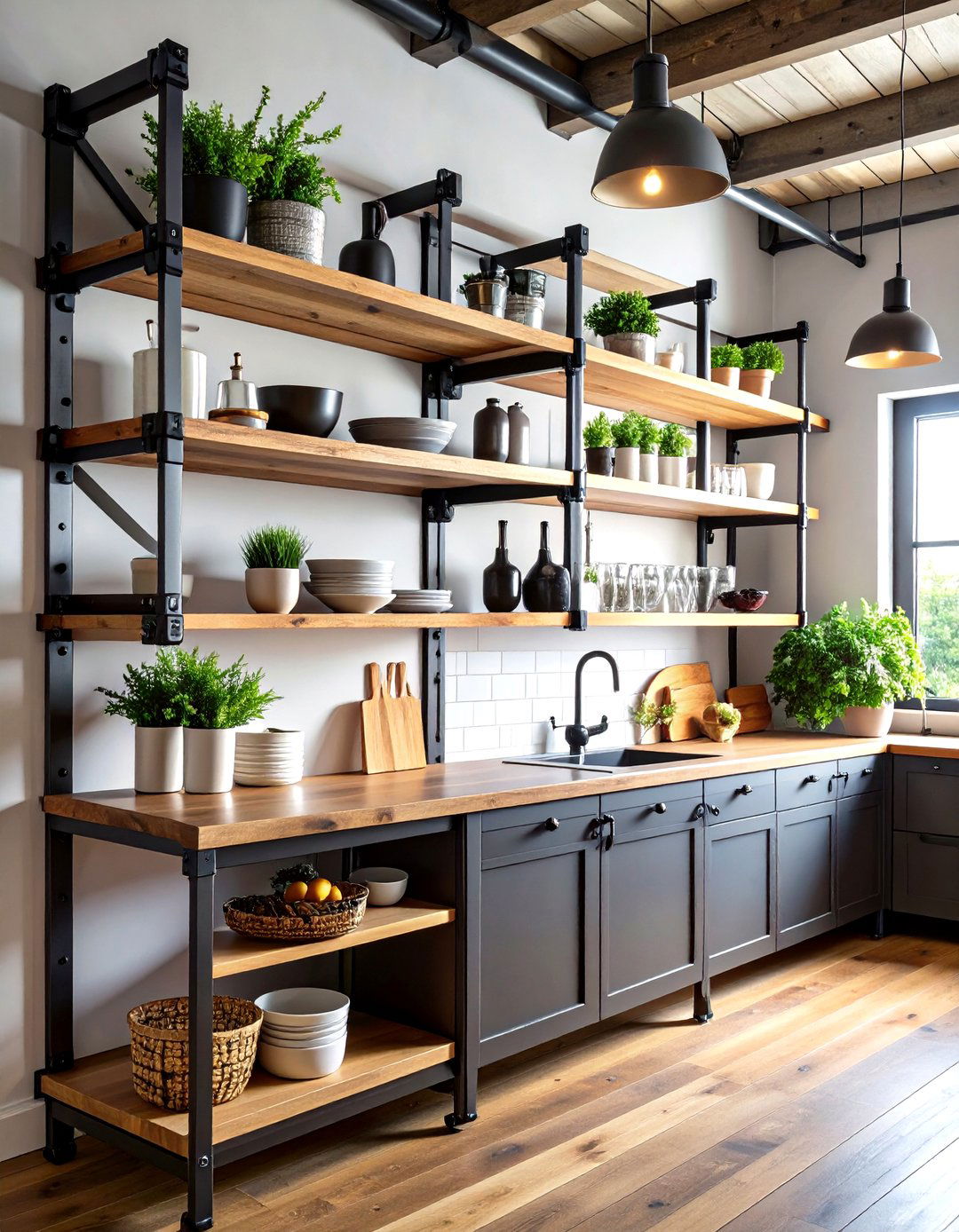 Industrial Pipe Bracket Shelving - 24 Open Shelving Kitchen Ideas