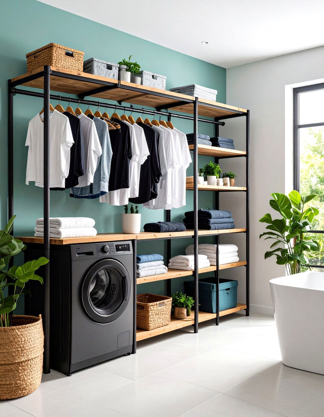 Industrial Pipe Clothing Rack Design - 24 Vintage Laundry Room Decor Ideas
