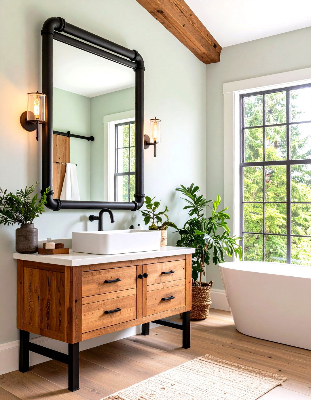 Industrial Pipe Framed Mirrors - 24 Farmhouse Bathroom Mirrors Ideas
