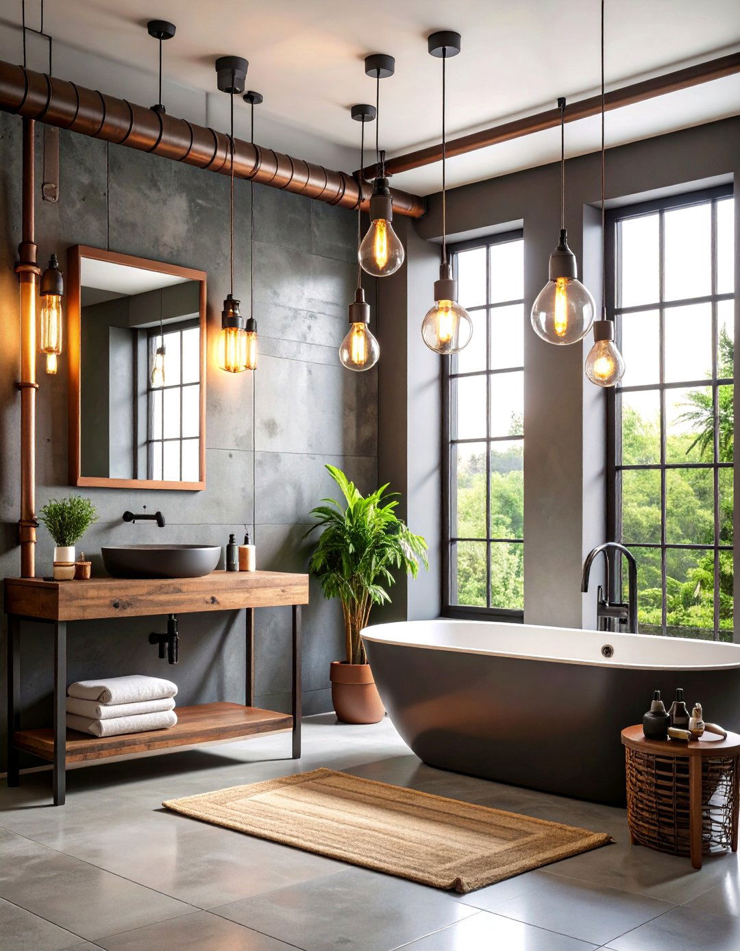 Industrial Pipe Lighting Design - 24 Bathroom Lighting Ideas