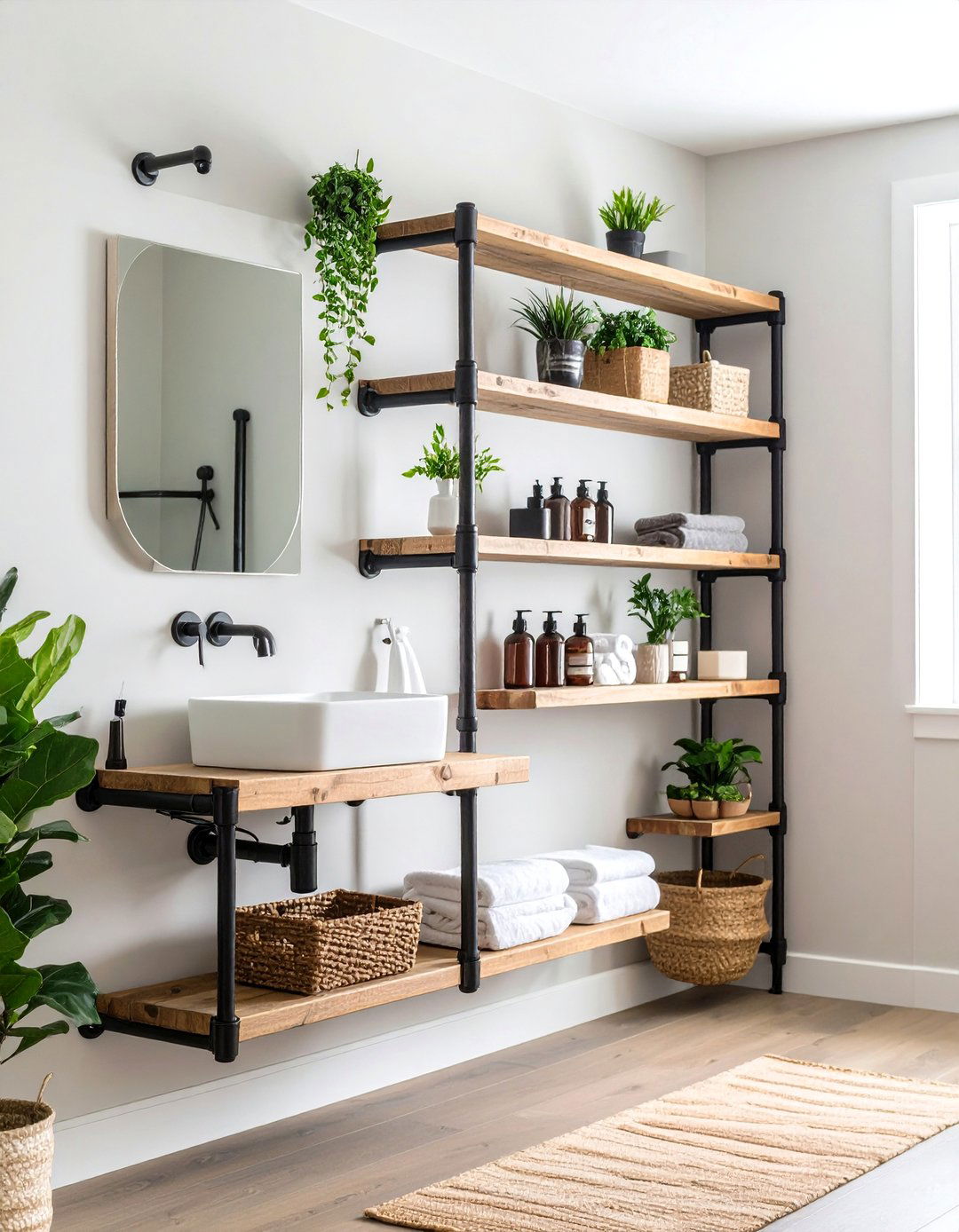 Industrial Pipe Shelf Brackets - 24 Bathroom Shelf Ideas