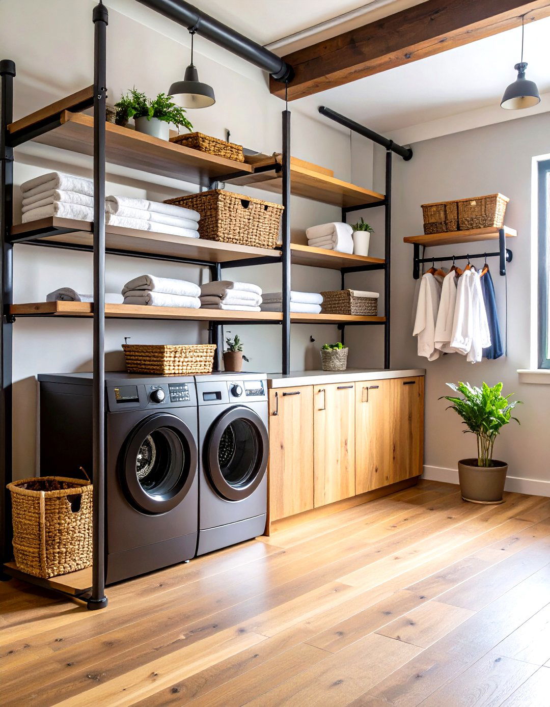 Industrial Pipe Shelving Laundry Room - 24 Rustic Laundry Room Ideas