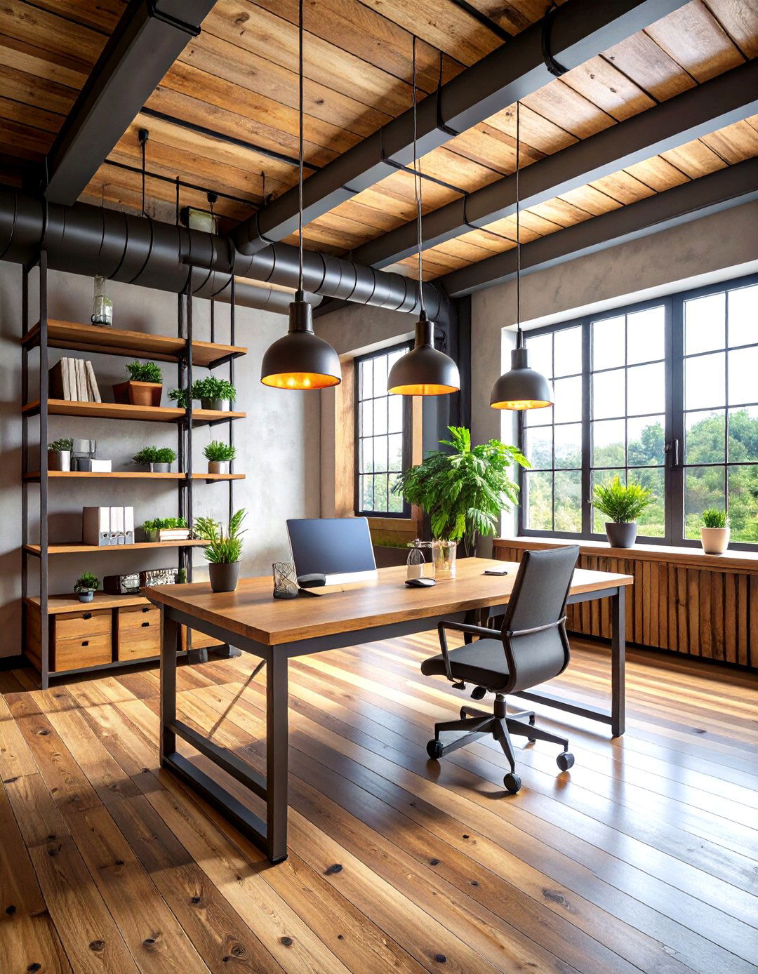 Industrial Pipe Shelving Loft Office - 24 Loft Office Ideas