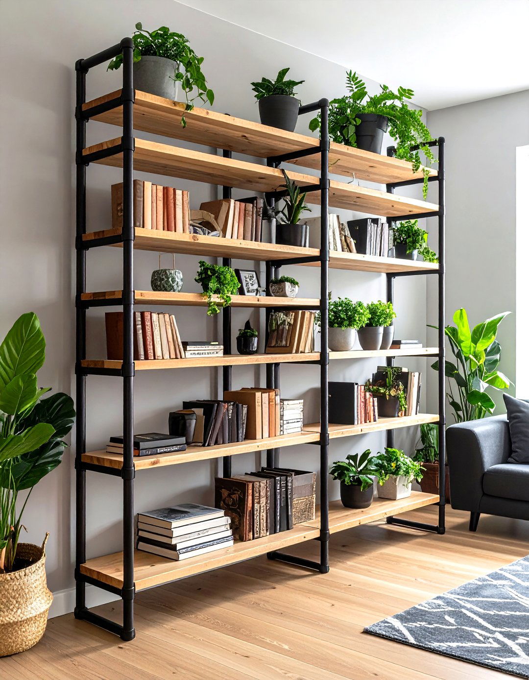 Industrial Pipe Shelving System - 24 living room wall decor ideas