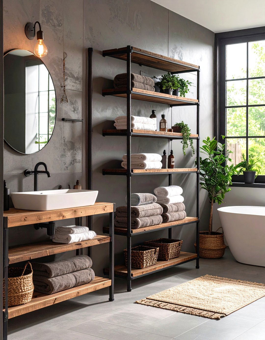 Industrial Pipe Shelving Systems - 24 Rustic Bathroom Ideas