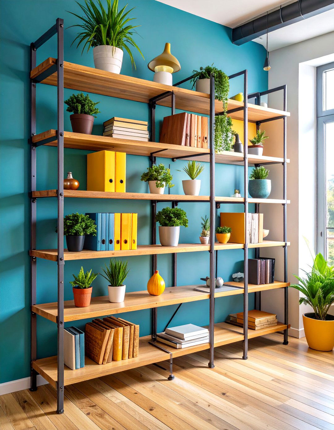 Industrial Pipe Shelving with Curated Objects - 24 Home Office Background Ideas