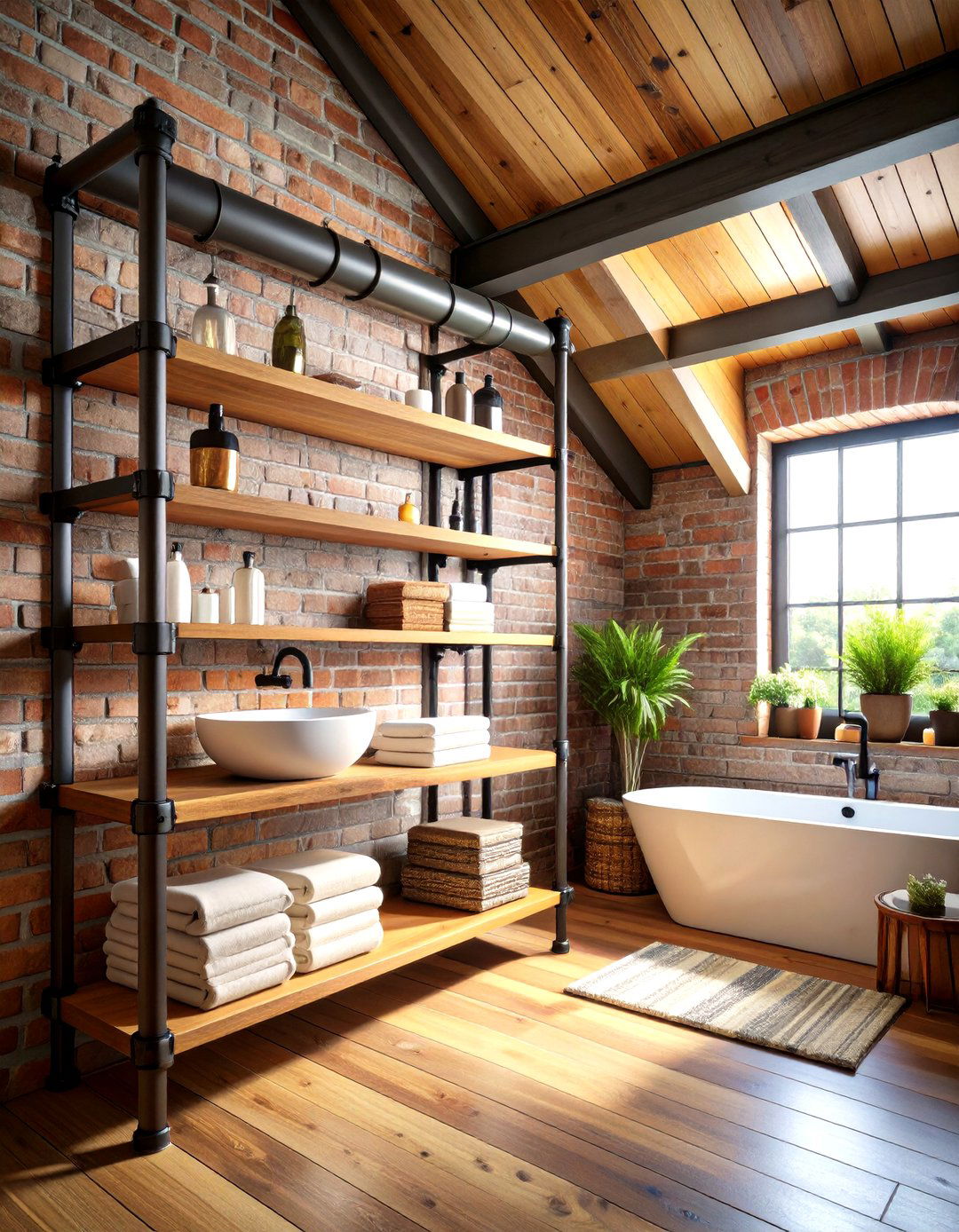 Industrial Pipe Shelving - 24 Attic Bathroom Ideas