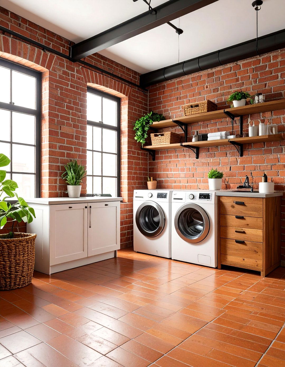 Industrial Red Brick Laundry Room - 24 Brick Floor Laundry Room Ideas
