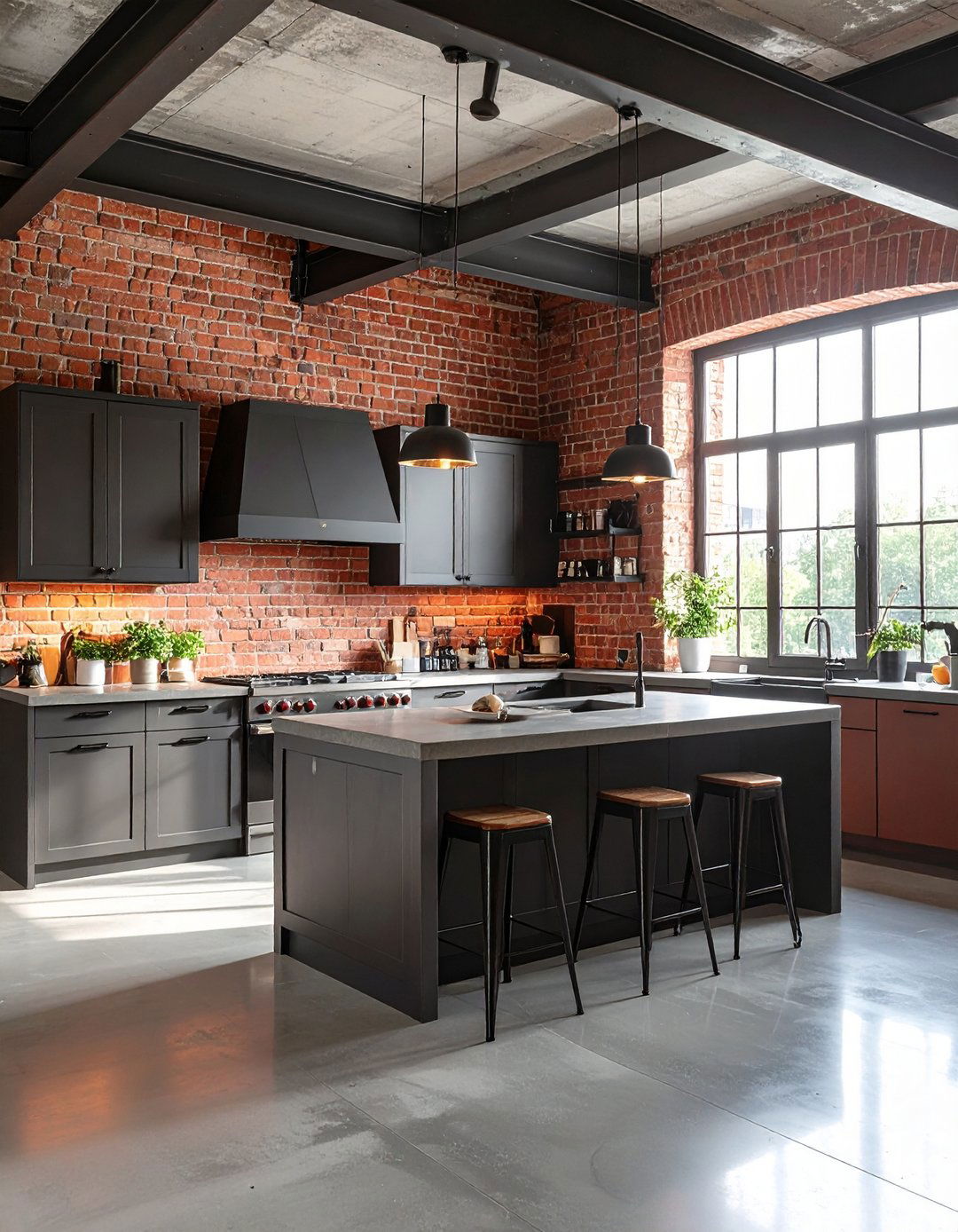 Industrial Red Brick Loft Kitchen - 24 Red Brick Kitchen Ideas