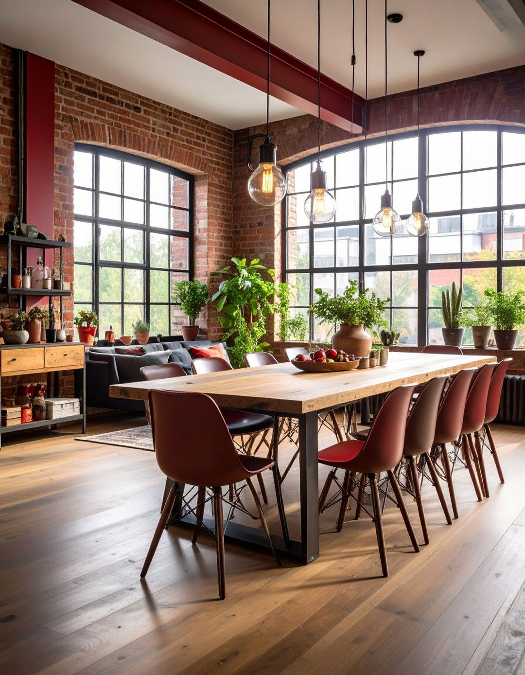 Industrial Red Metal Accents - 24 Red Dining Room Ideas