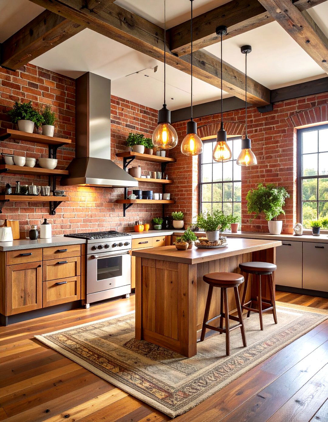 Industrial Rustic Kitchen with Exposed Brick - 24 Rustic Decor Ideas