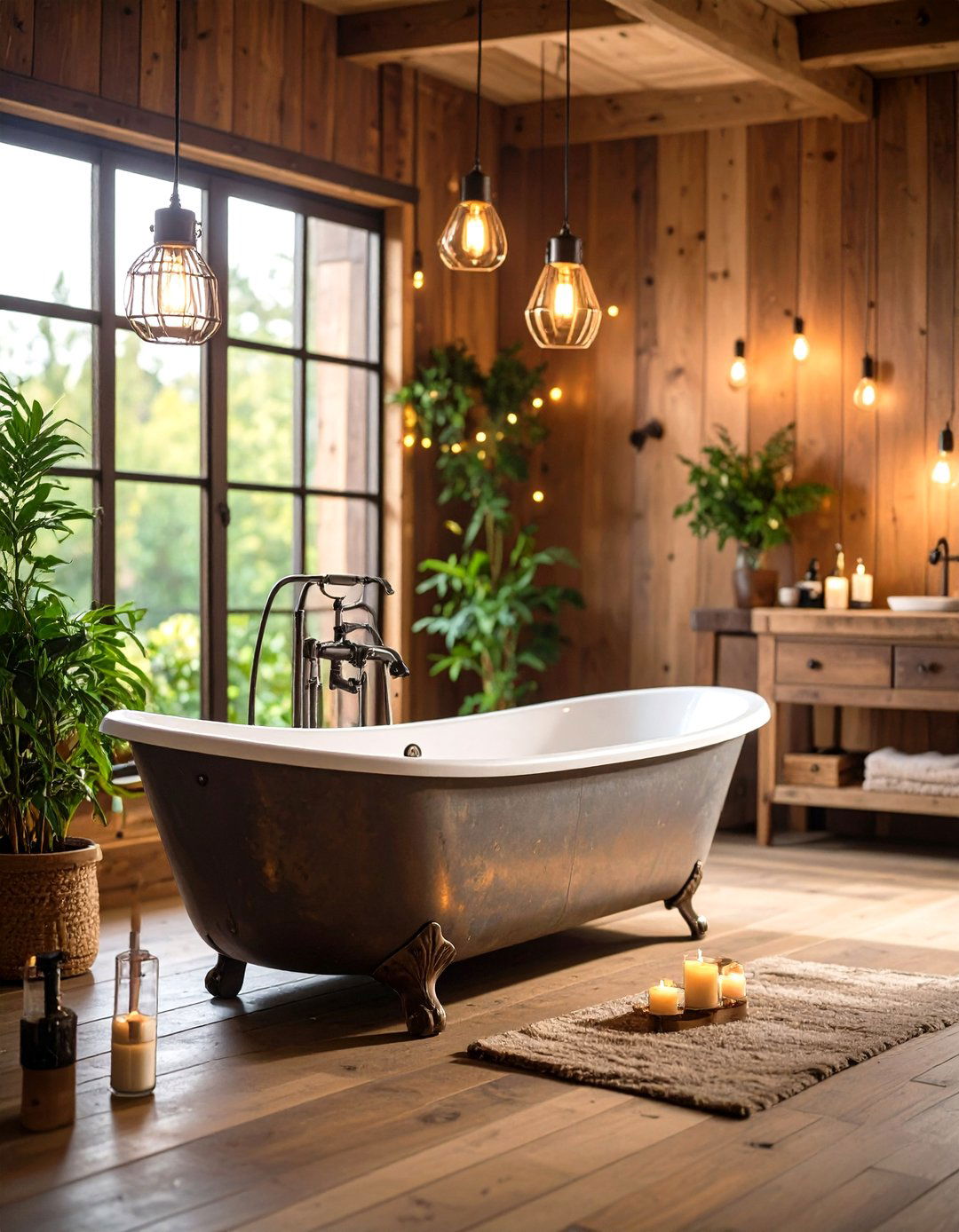Industrial Rustic with Galvanized Metal Accents - 24 Log Cabin Bathroom Ideas
