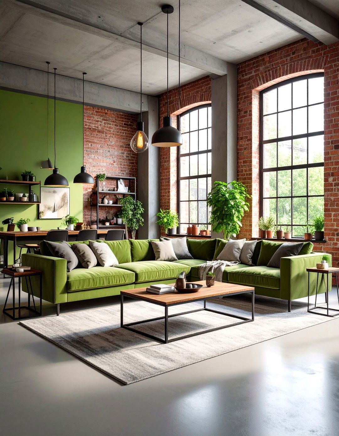 Industrial Sage Green Living Room with Metal Elements - 24 Sage Green Living Room Ideas
