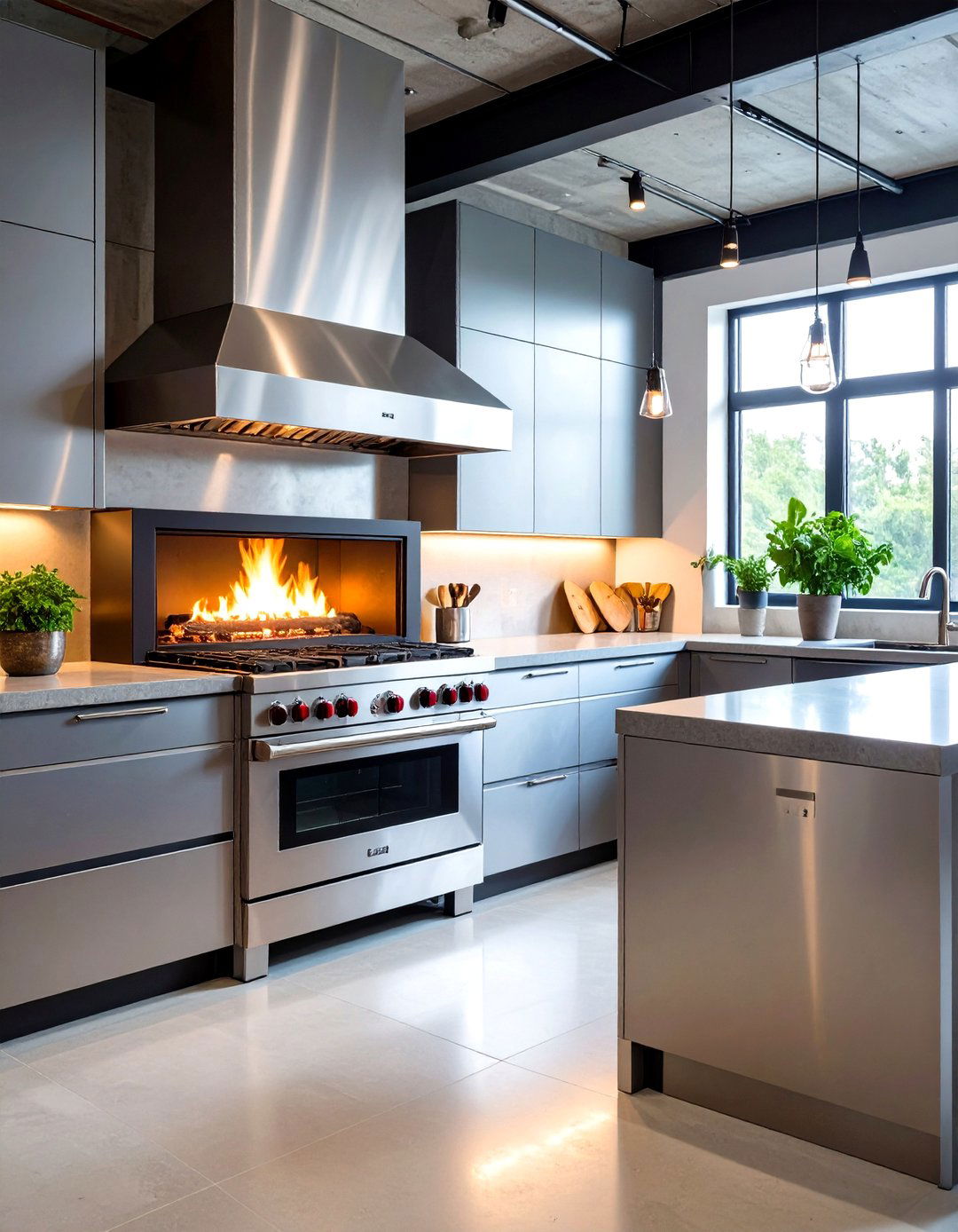 Industrial Steel Kitchen Fireplace - 24 Kitchens With Fireplaces