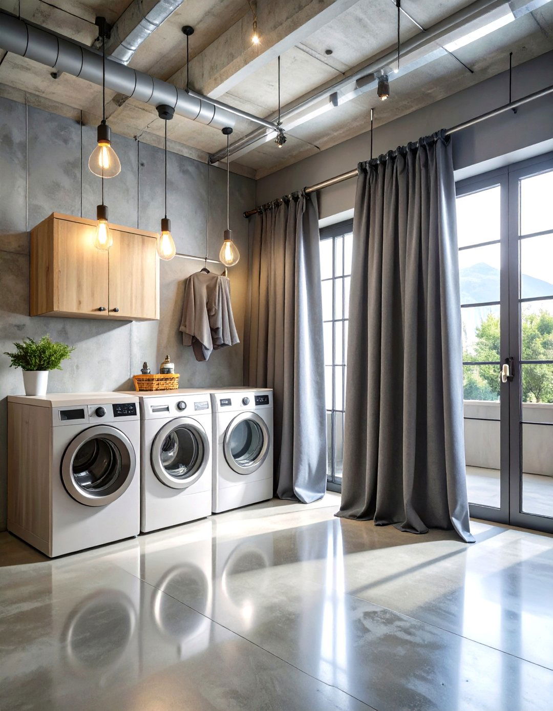 Industrial Style Canvas Curtains with Metal Grommets - 24 Laundry Room Curtain Ideas