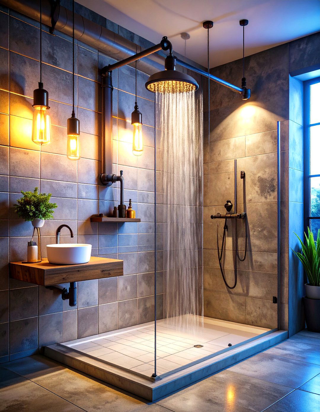 Industrial Style Corner Shower - 24 Corner Shower Ideas