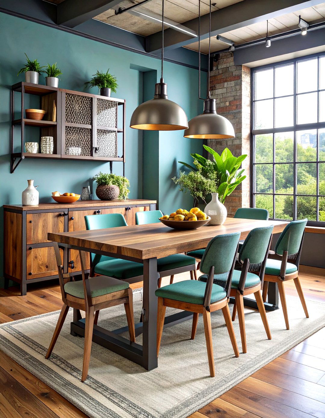 Industrial Style Dining Room Hutch with Metal Framework - 24 Dining Room Hutch Ideas