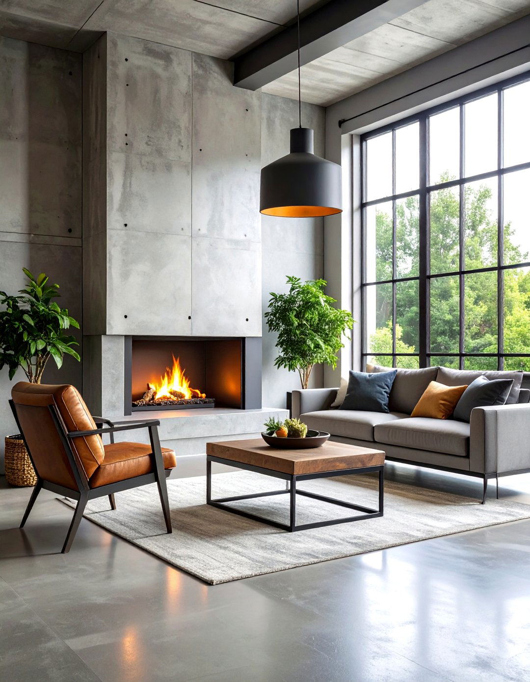 Industrial Style Fireplace with Exposed Metal and Concrete - 24 Fireplace Ideas