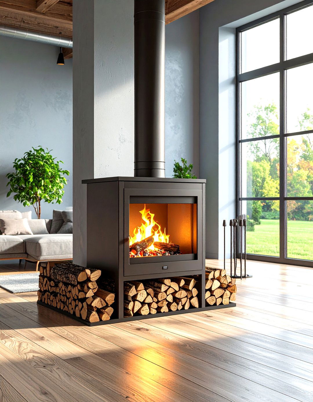 Industrial Style Log Burner with Steel Surround - 24 Log Burner Ideas