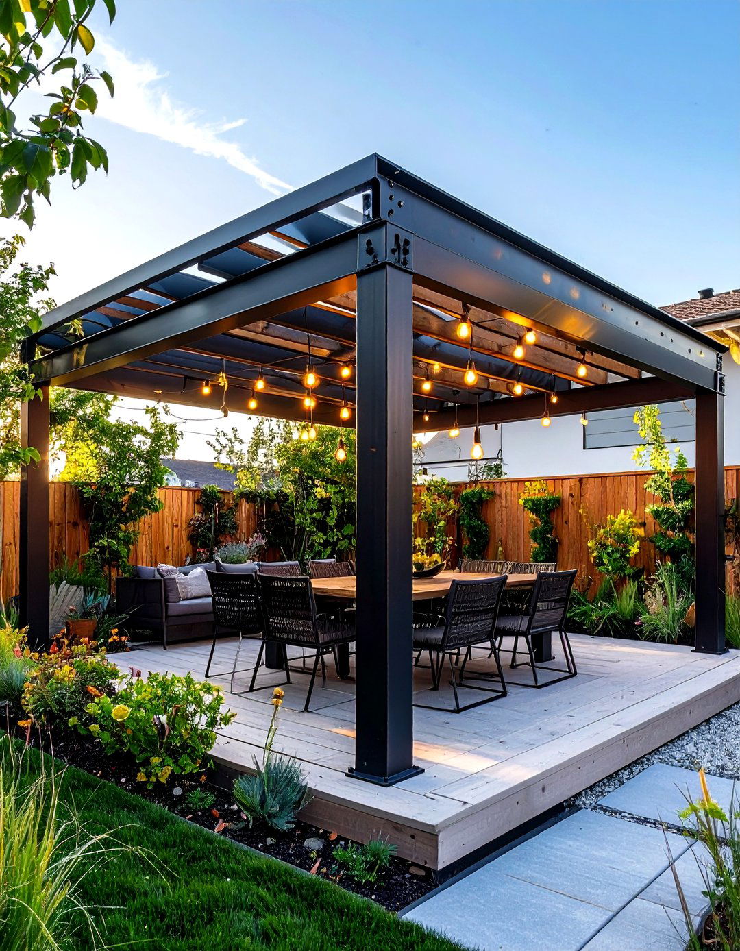 Industrial Style Metal Pergola - 24 Patio Pergola Ideas