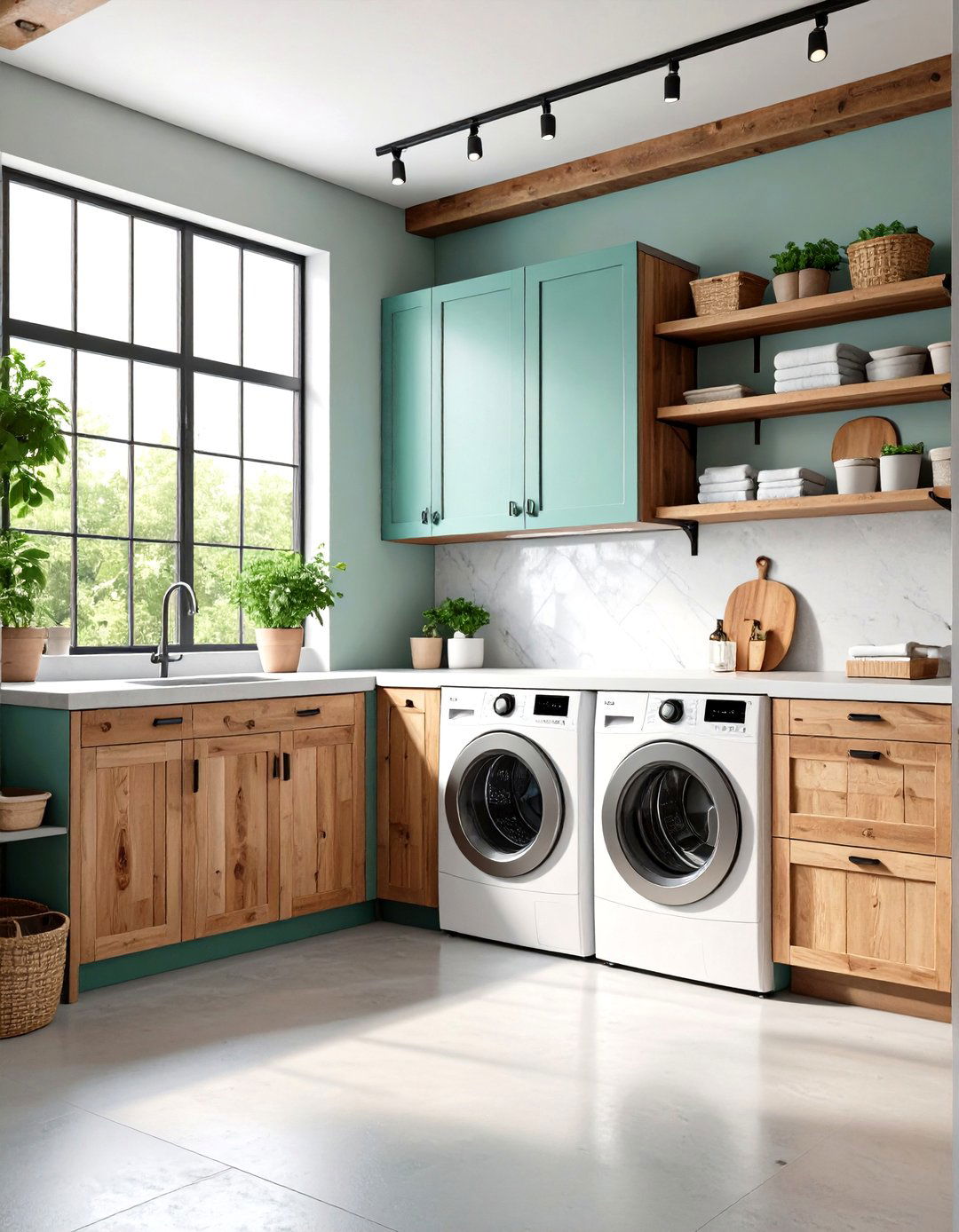 Industrial Style Metal and Wood Cabinets - 24 Laundry Room Cabinet Ideas