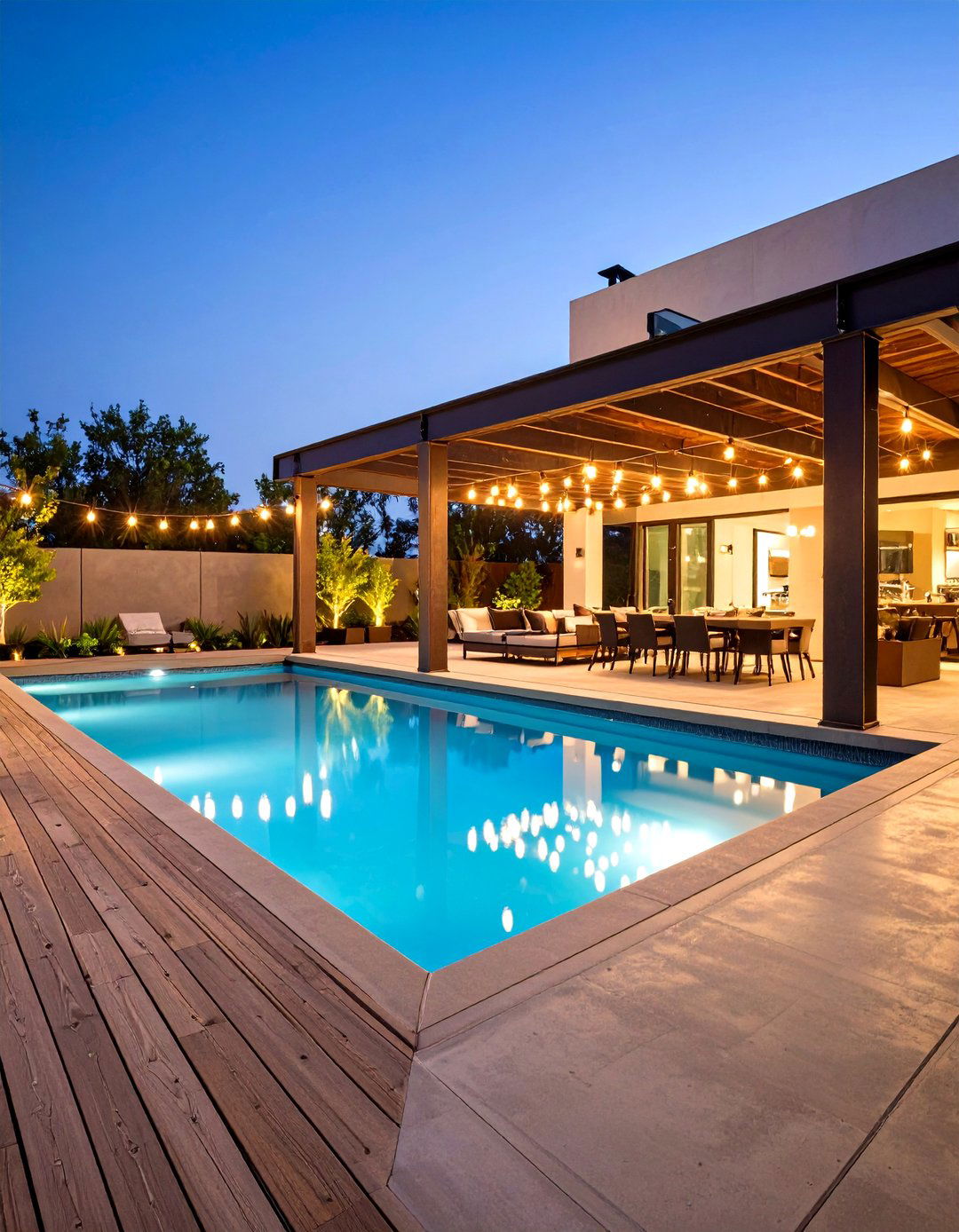 Industrial Style Pool Deck with Metal Accents - 24 Pool Deck Ideas