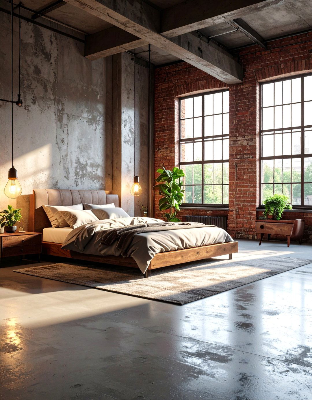 Industrial Style Raw Concrete Bedroom Floors - 24 Concrete Floor Bedroom Ideas