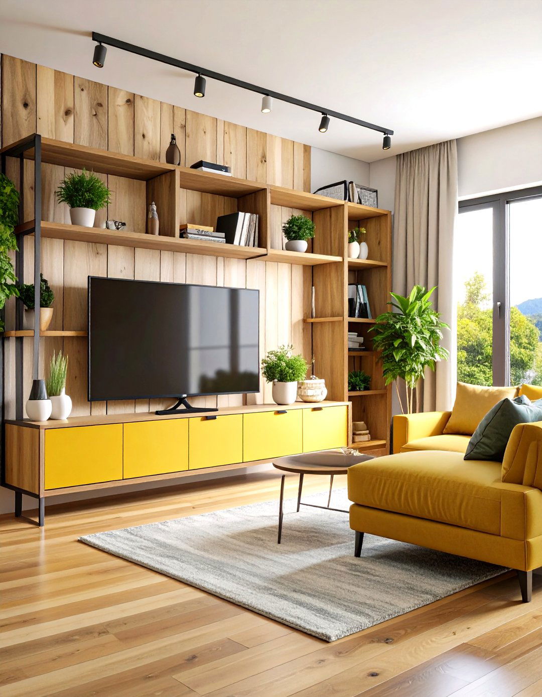 Industrial Style TV Setup with Metal and Wood - 24 Small Living Room Ideas With Tv