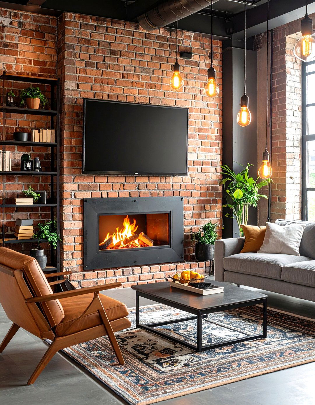 Industrial TV Above Metal Fireplace Surround - 24 Tv Over Fireplace Ideas