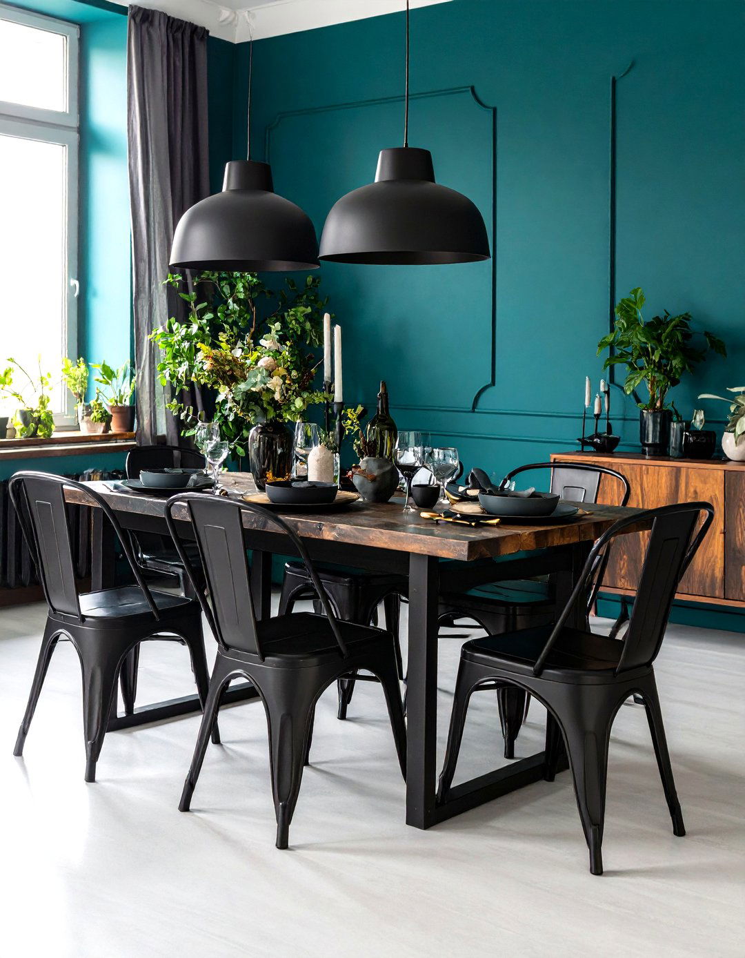 Industrial Teal and Black Modern Style - 24 Teal Dining Room Ideas