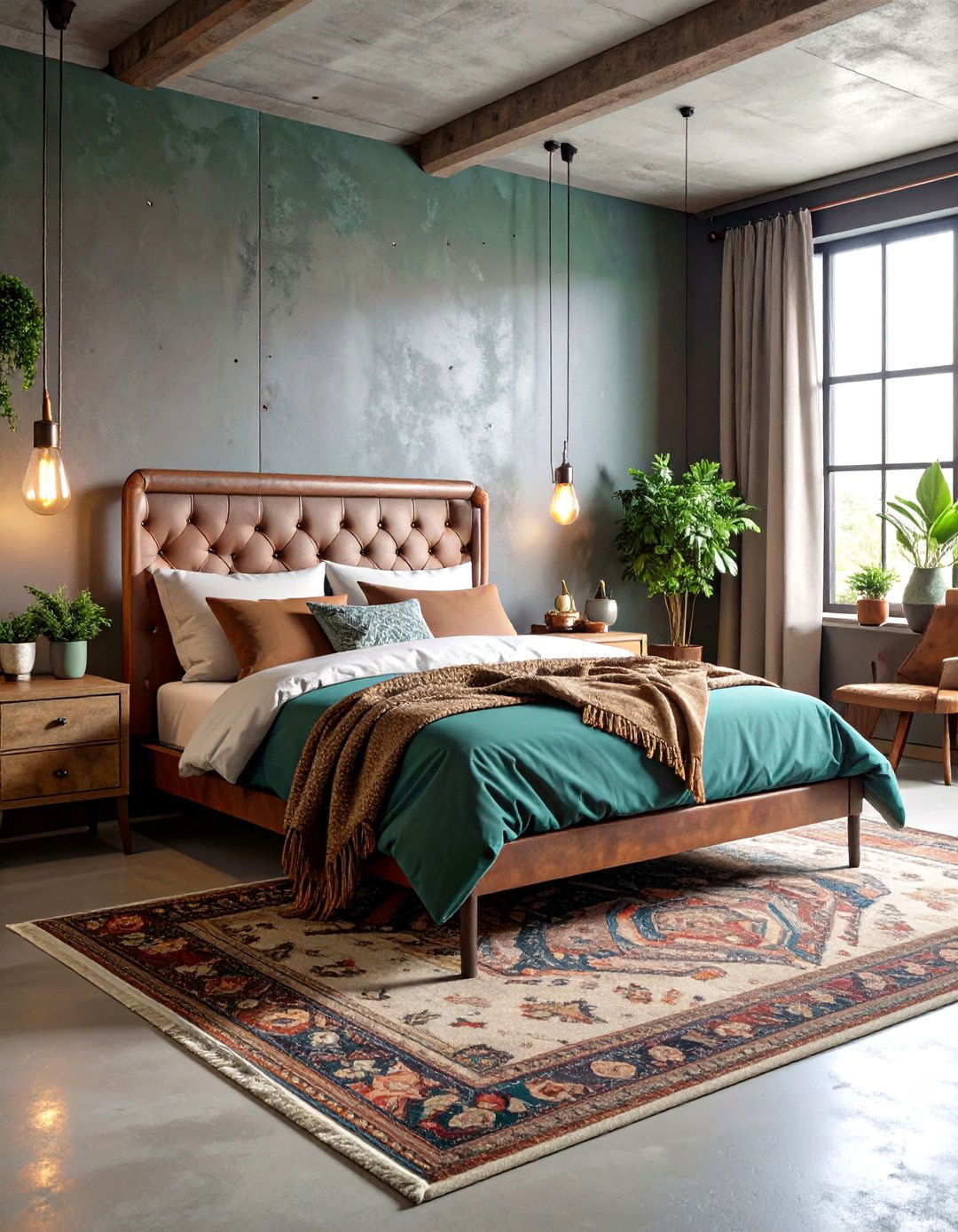 Industrial Teal and Concrete Grey Elements - 24 Teal and Grey Bedroom Ideas