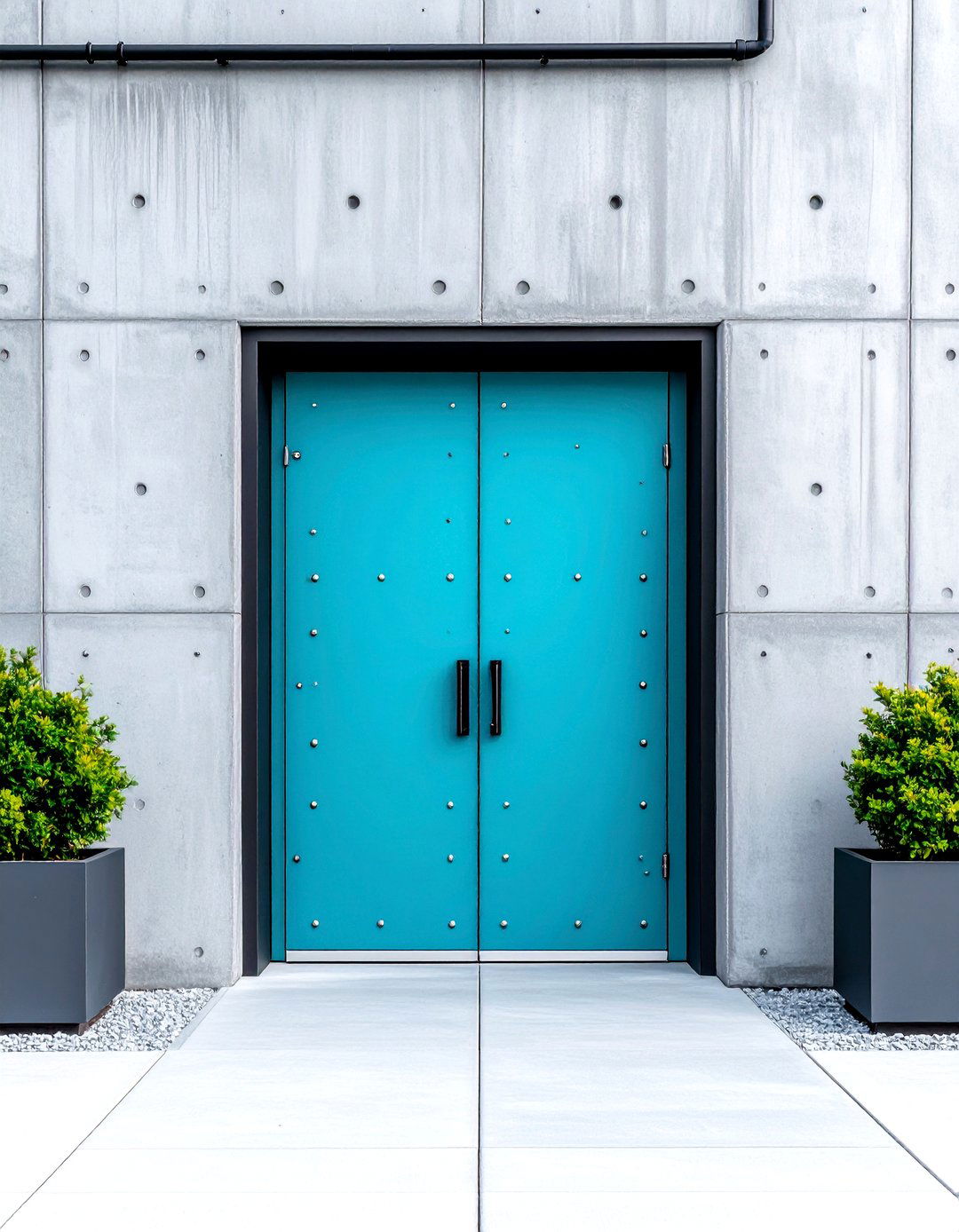 Industrial Turquoise Door with Metal Accents - 24 Turquoise Front Door Ideas