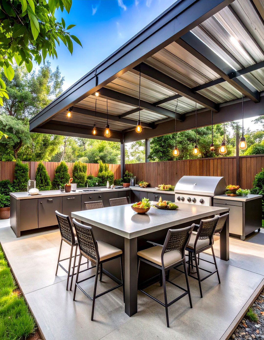 Industrial Urban BBQ Area with Exposed Steel Framework - 24 bbq area ideas