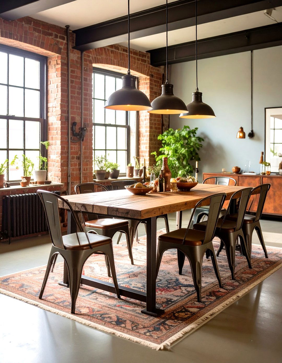 Industrial Vintage Dining Room with Metal Accents - 24 Vintage Dining Room Ideas