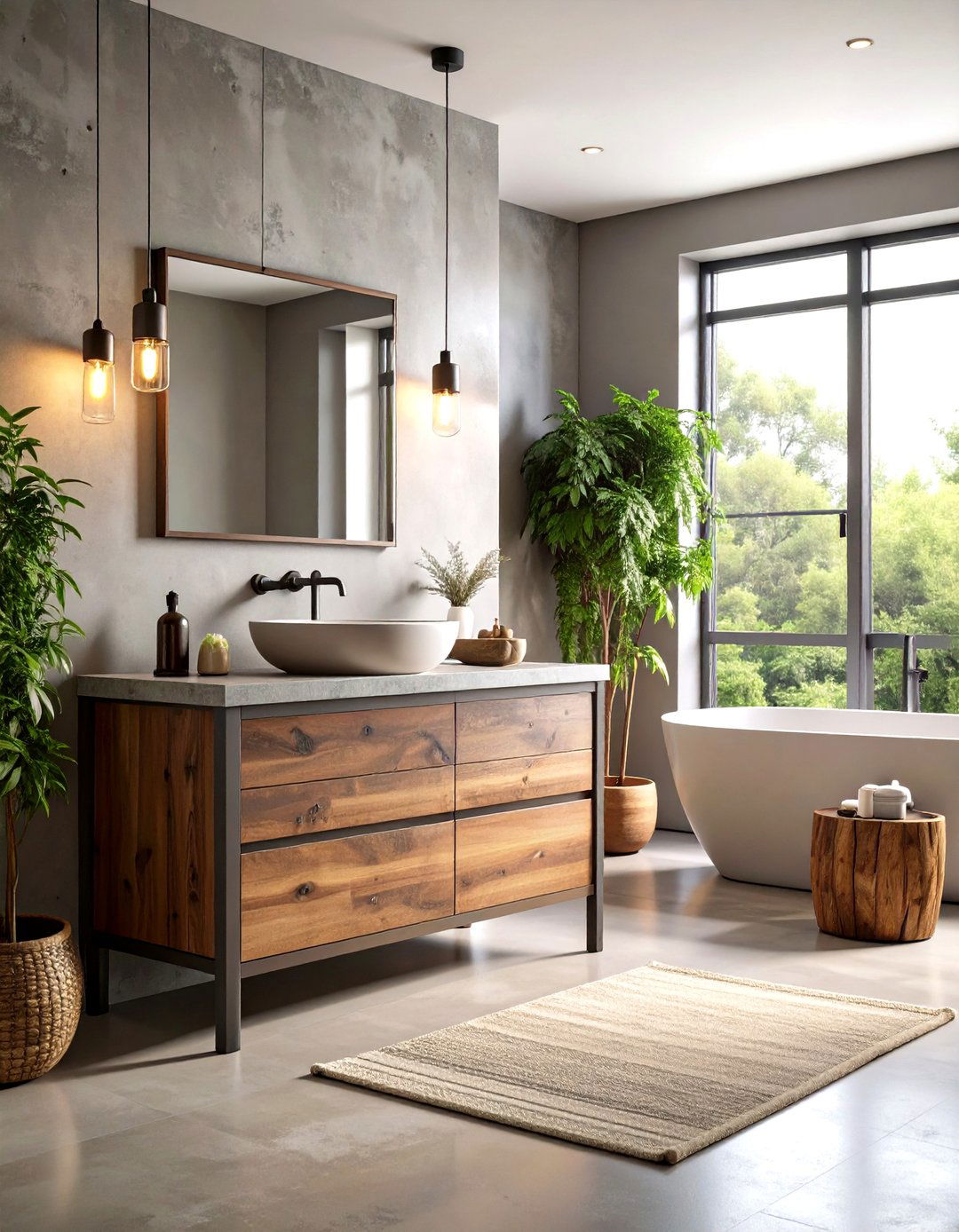 Industrial Walnut Vanity with Metal Accents - 24 Wood Bathroom Vanity Ideas