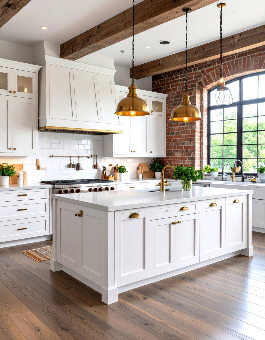 Industrial White Cabinets with Antique Brass Hardware - 24 White Kitchen Cabinets With Gold Hardwar