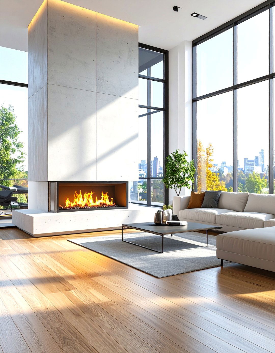 Industrial White Concrete Stone Design - 24 White Stone Fireplace Ideas